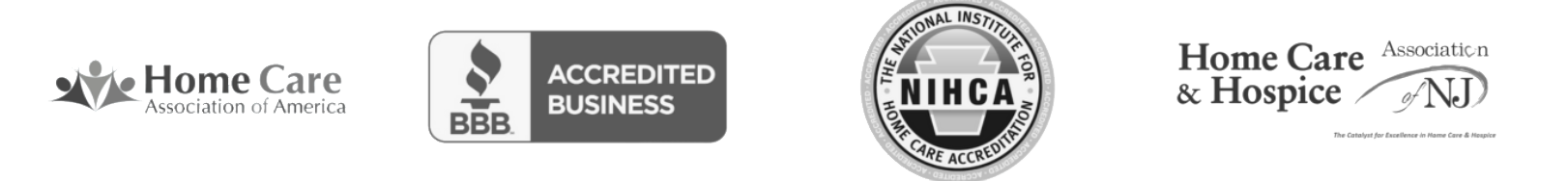 Logo collection including Home Care Association, BBB Accredited Business, NIHCA and Home Care and Hospice Association of NJ